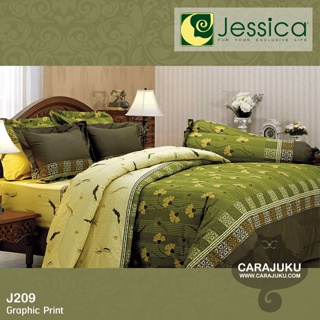 JESSICA ชุดผ้าปูที่นอน พิมพ์ลาย Graphic J209 สีเขียว #เจสสิกา ชุดเครื่องนอน ผ้าปู ผ้าปูเตียง ผ้านวม ผ้าห่ม กราฟิก