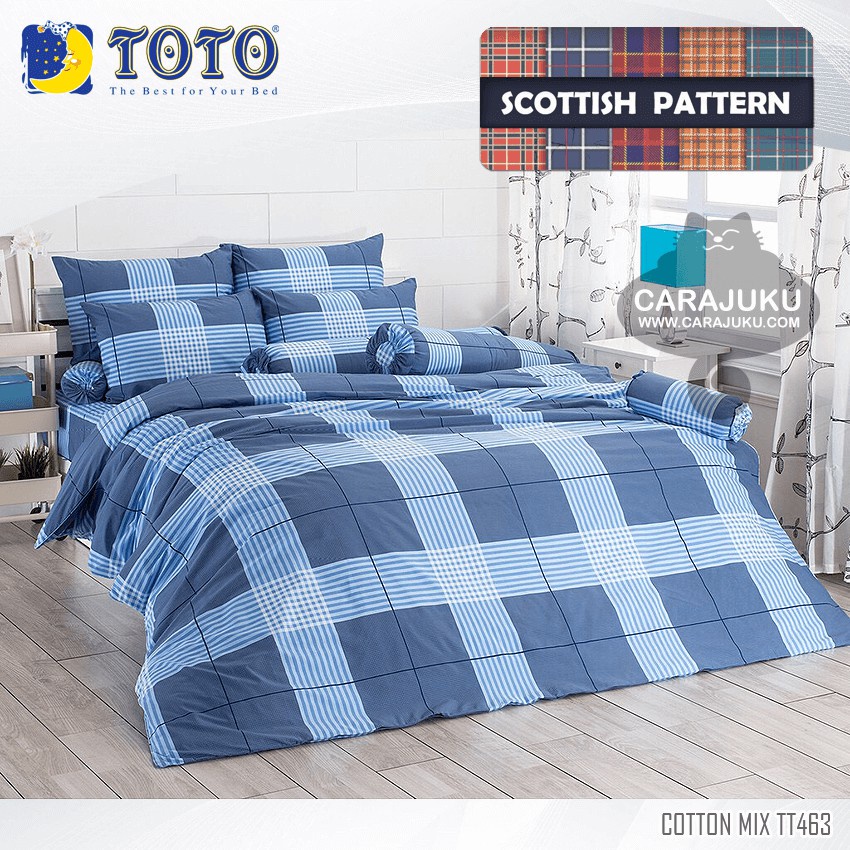 toto-ชุดผ้าปูที่นอน-ลายสก็อต-scottish-pattern-tt463-สีน้ำเงิน-โตโต้-ชุดเครื่องนอน-ผ้าปู-ผ้าปูเตียง-ผ้านวม-ผ้าห่ม-กราฟิก