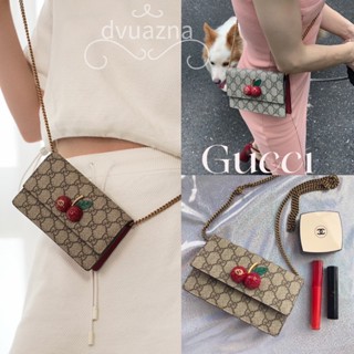 แบรนด์ใหม่ 100% ของแท้ GUCCI เชอร์รี่โลโก้โซ่กระเป๋ามินิ GG กระเป๋าสะพายไหล่เดี่ยว