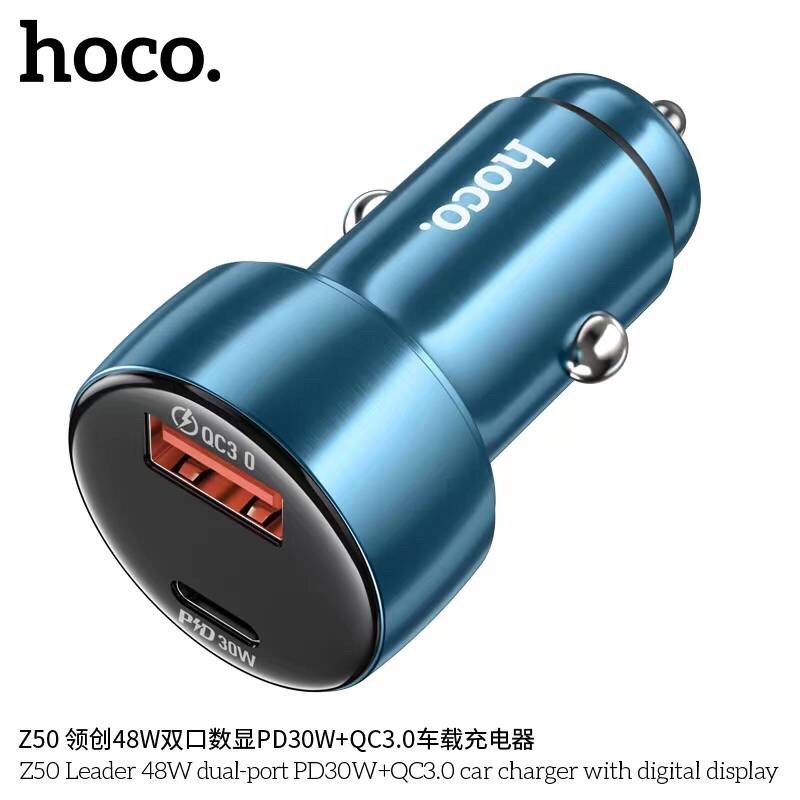 hoco-z50-car-charger-จอแสดงผลแบบ-led-48w-pd30w-qc3-0-หัวชาร์จในรถยนต์-2พอร์ตชาร์จแบบ-usb-และ-type-c