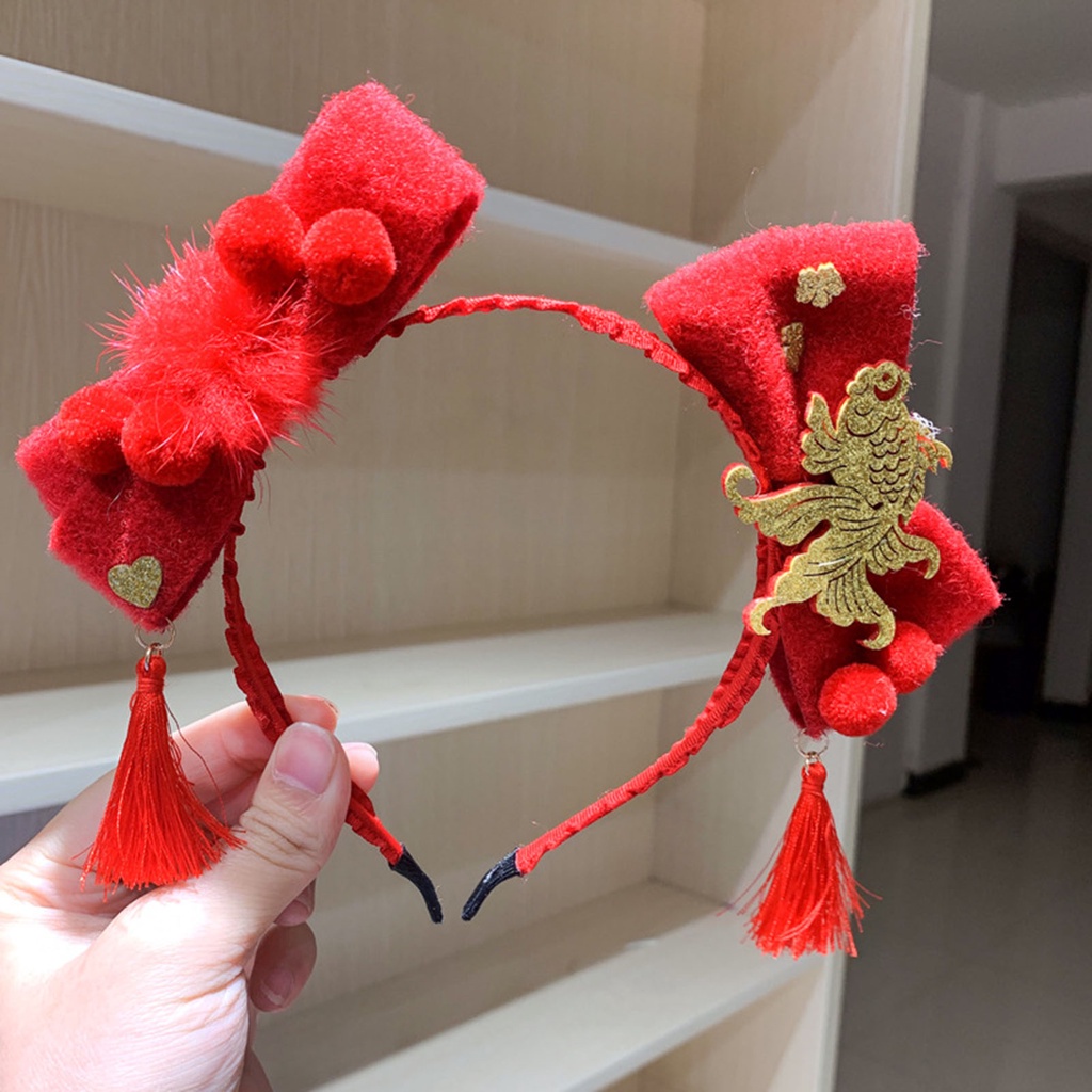 b-398-hair-hoop-chinese-style-easy-to-store-beautiful-anti-break-decoration-cloth-new-year-red-fish-headband-for-girl