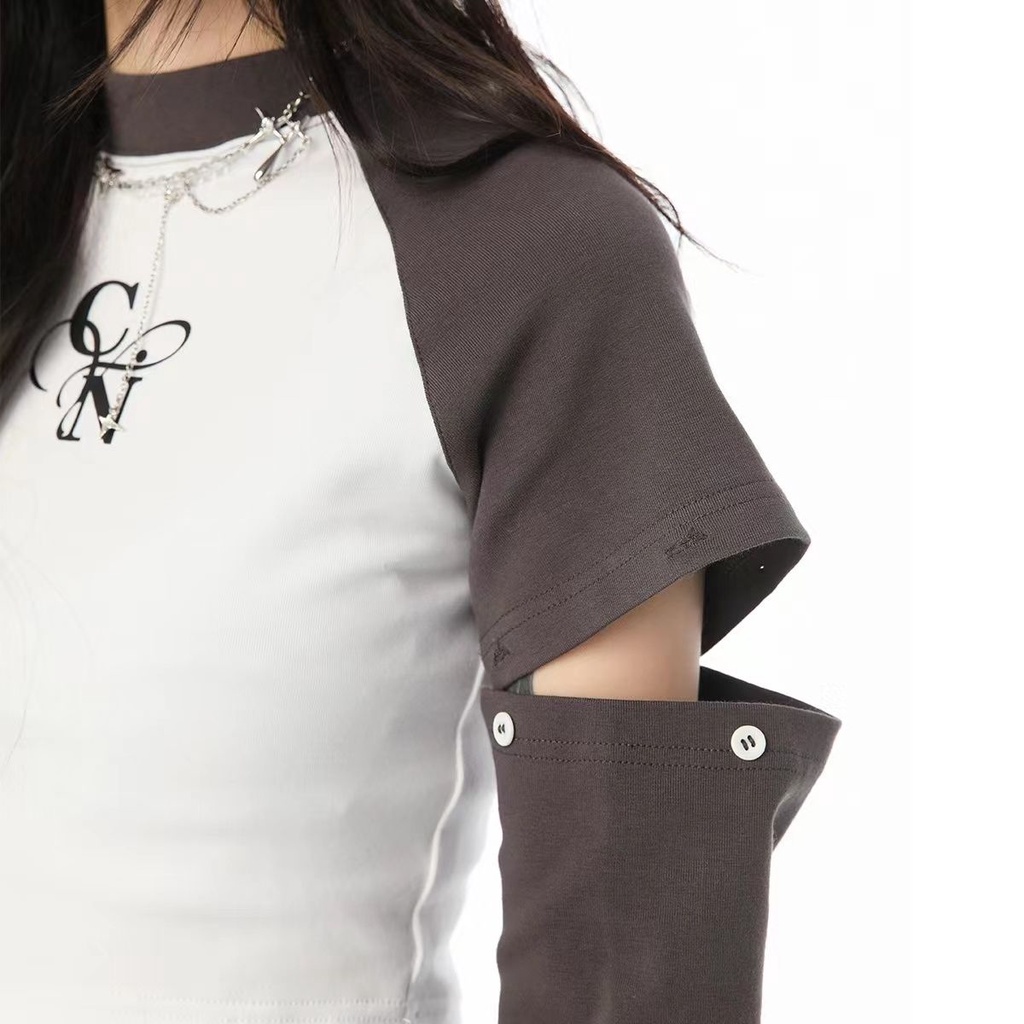 เสื้อยืดคอกลมแขนสั้นสไตล์เรโทรแบรนด์อินเทรนด์ย้อนยุคเข้าได้กับทุกชุด