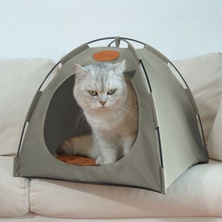 ஐ⊙เต็นท์สัตว์เลี้ยงพับได้ Cat Camping Tent กึ่งปิดเต็นท์แมวกลางแจ้ง Cat Kennel Kennel Breathable Nest Pad