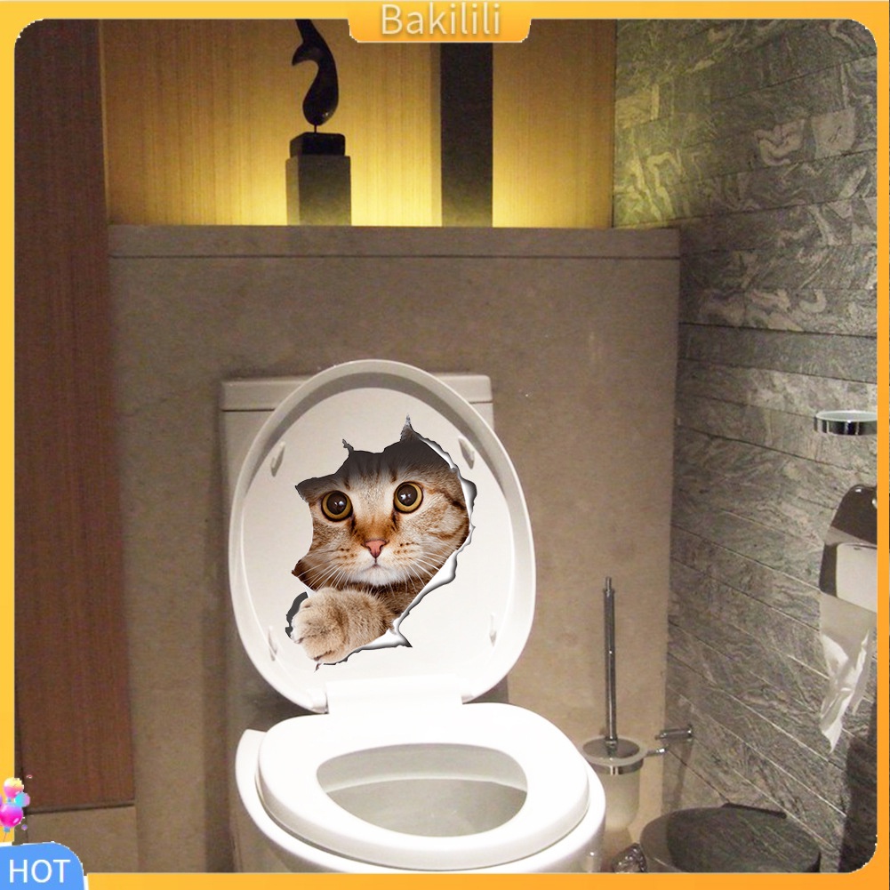 bakilili-สติกเกอร์ติดผนังลายแมวน่ารักสำหรับตกแต่งห้องน้ำ