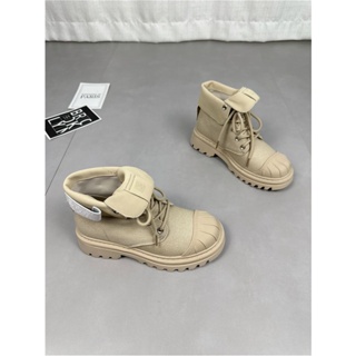 ┋Oulisasi Ouli Shell Toe Canvas Martin Boots Women s 2023 Spring and Summer New Retro Highening Flip Short Boots Trend