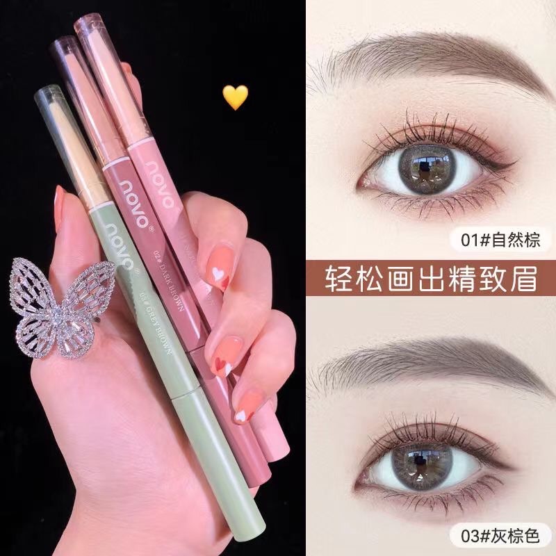 smooth-hold-double-ended-eyebrow-pencil-novo-5654-ดินสอเขียน-2อิน1-คิ้ว-มาสคาร่าคิ้ว-เขียนง่าย-กันน้ำ-กันเหงื่อ