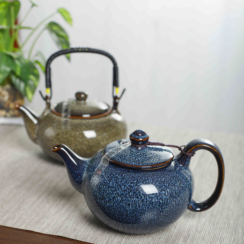 กาชงชาขนาดใหญ่แบบเซรามิกกาน้ำชาแบบมือจับ650มล-สำหรับใช้ในบ้านสำนักงานร้านอาหารกาชงชาแบบเดี่ยวแนววินเทจ