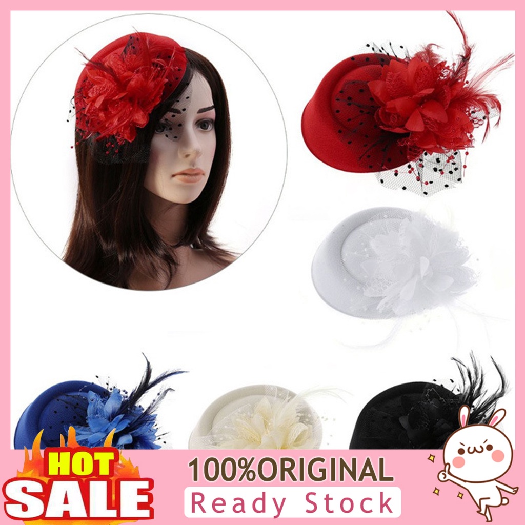 b-398-exquisite-sweet-fascinator-hat-with-hair-clip-decorative-anti-fall-faux-flower-mesh-veil-hat-hair-accessories