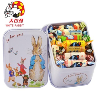 ♘◆♚Shanghai Specialty White Rabbit Milk Candy Tin Box 114g เพื่อส่งเพื่อนร่วมชั้นและเพื่อนวันเกิดคริสต์มาสของขวัญขนมแต่ง