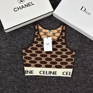 Celine Arc de Triomphe jacquard เสื้อสายเดี่ยว ตัวสั้น แบบบาง แฟชั่นฤดูร้อน สําหรับผู้หญิง 2023CE