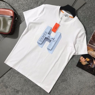 Hermes เสื้อยืดคอกลม แขนสั้น ผ้าฝ้าย พิมพ์ลายม้า แฟชั่นฤดูใบไม้ผลิ และฤดูร้อน สําหรับผู้ชาย