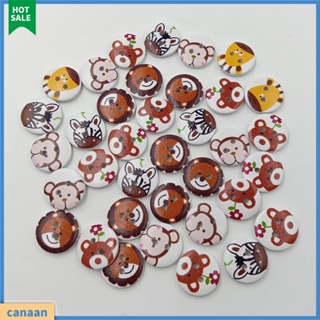 (canaan) กระดุมไม้ ลายการ์ตูนสัตว์ สําหรับตกแต่งสมุดภาพ งานฝีมือ DIY 50 ชิ้น