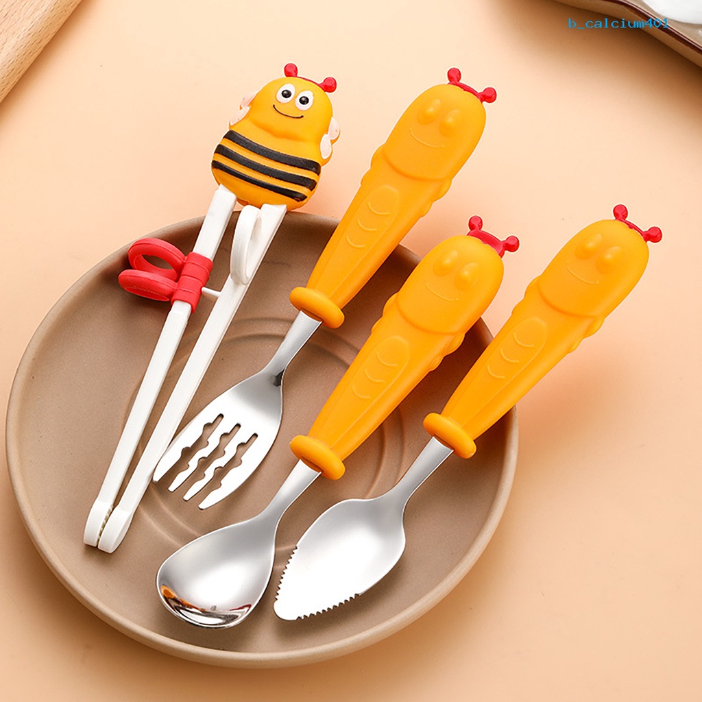 calciwj-kindergarten-tableware-comfortable-grip-cartoon-shape-stainless-steel-kids-spoon-fork-chopsticks-cutlery
