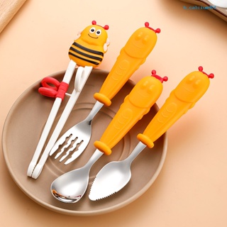 Calciwj Kindergarten Tableware Comfortable Grip Cartoon Shape Stainless Steel Kids Spoon Fork Chopsticks Cutlery