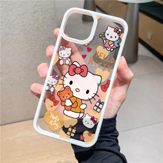 เคสโทรศัพท์มือถืออะคริลิคใส แบบแข็ง ลาย Hello Kitty Bear น่ารัก สําหรับ iphone 14promax 11 13 12 7Plus 8 X XS Max