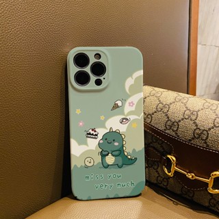 ฟิล์มแข็ง เคส iphone 14 pro Max 11 13 12 7Plus 8 X XS Max แฟชั่น ไดโนเสาร์ สีเขียว เคสโทรศัพท์