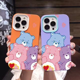 3 in 1 เคสโทรศัพท์มือถือ ซิลิโคน ลายหมีสีรุ้ง สําหรับ iPhone 14Promax 13 12 11 7Plus 7 X Xs Max XR