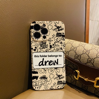 ฟิล์มแข็ง เคส iphone 14 pro Max 11 13 12 7Plus 8 X XS Max แฟชั่น ฉลาก Drew กันกระแทก เคส