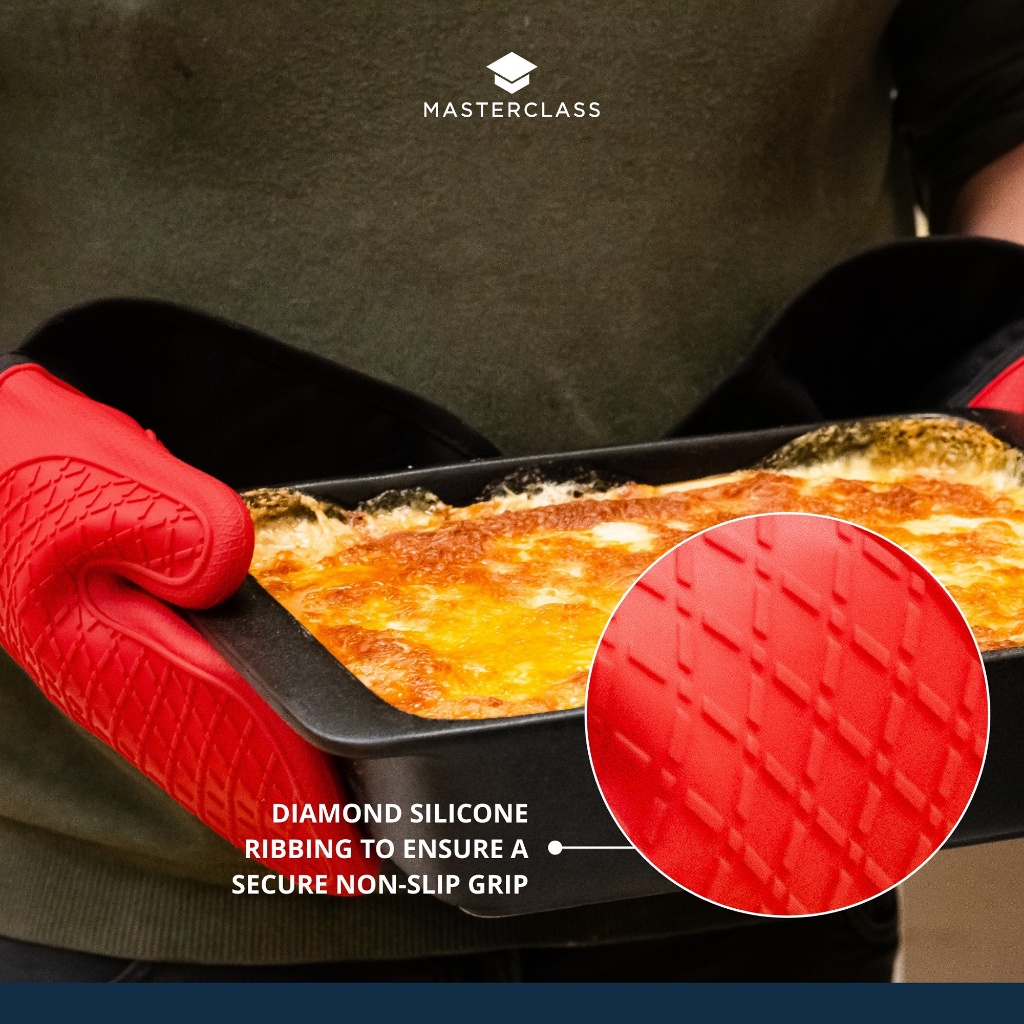 masterclass-seamless-waterproof-and-heat-proof-silicone-double-oven-glove-with-cotton-sleeve-red-ถุงมือซิลิโคนสำหรับเตาอบ