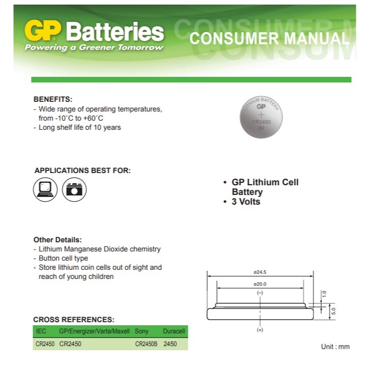 ถ่านกระดุม-gp-cr2450-pack-5-ก้อน-แพคเกจรุ่นใหม่ล่าสุด-ซื้อเป็น-pack-คุ้มกว่าเห็น-ๆ-ออกใบกำกับภาษีได้