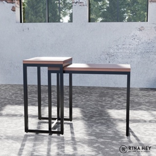 RINA HEY HARREX/2,Set of 2 โต๊ะกลาง 2 ชิ้น – สี เมลามีนสีไม้วอลนัทเข้ม / ขาสีดำ