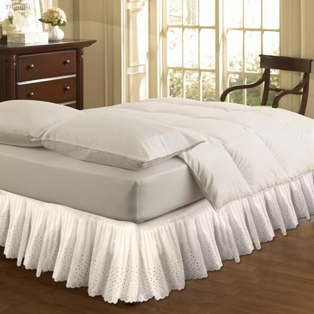haoyivivi Bed Skirt Wrap Around Easy Fit Cotton Embroider Bedspread Queen Dust Shopee Thailand