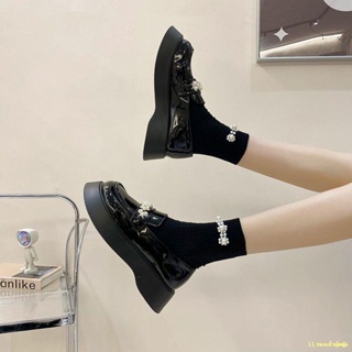 Stop#🍁🍁Mary Jane รองเท้าหนังขนาดเล็กเพิ่มความสูงรองเท้าผู้หญิงใหม่เวอร์ชั่นเกาหลีพื้นหนาแบบสวมรองเท้าโลฟเฟอร์ญี่ปุ่น