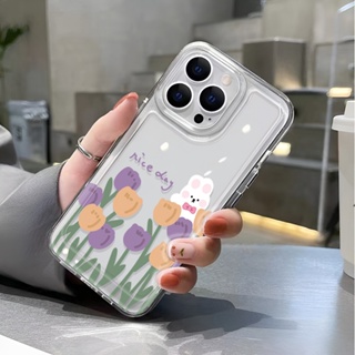 เคสโทรศัพท์มือถือ แบบใส ลายดอกไม้ กระต่ายน่ารัก สําหรับ iphone 14 pro max 11 13 12 7 8 Plus X XR XSMax