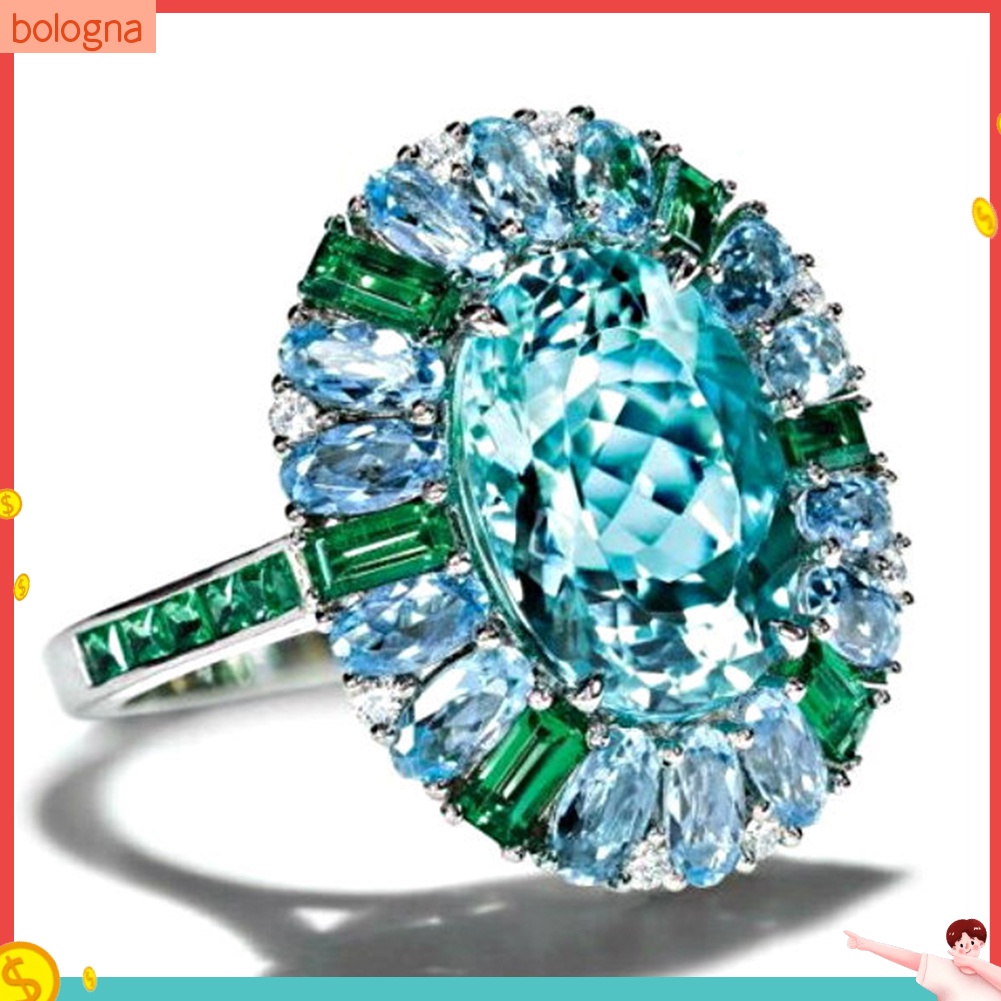 bologna-เครื่องประดับผู้หญิงหรูหราแหวนมรกตดอกไม้-aquamarine
