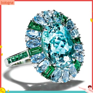 (Bologna) เครื่องประดับผู้หญิงหรูหราแหวนมรกตดอกไม้ Aquamarine