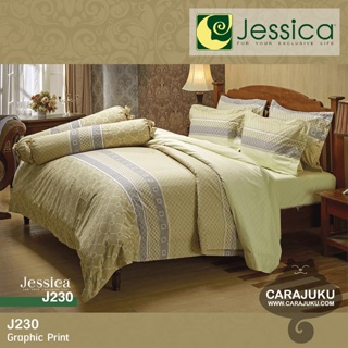JESSICA ชุดผ้าปูที่นอน พิมพ์ลาย Graphic J230 สีครีม #เจสสิกา ชุดเครื่องนอน ผ้าปู ผ้าปูเตียง ผ้านวม ผ้าห่ม กราฟิก