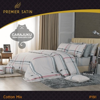 PREMIER SATIN ชุดผ้าปูที่นอน พิมพ์ลาย Graphic P191 สีเทา #ซาติน ชุดเครื่องนอน ผ้าปู ผ้าปูเตียง ผ้านวม ผ้าห่ม กราฟิก