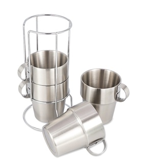 derndong แก้วกาแฟสแตนเลสสตีล ชุดแก้วสแตนเลส สำหรับปิกนิค Stainless Steel ชุด 4 ใบ 2 ชั้น