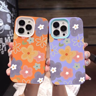 เคสโทรศัพท์มือถือ ซิลิโคน ลายดอกไม้ 3 in 1 สําหรับ iPhone 14Promax 13 12 11 7Plus X XR