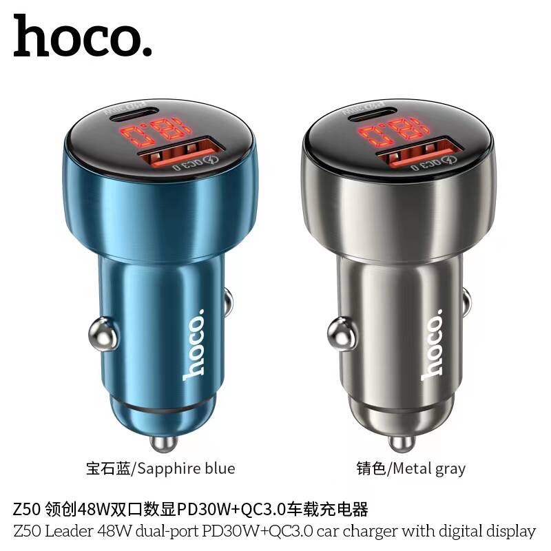 hoco-z50-car-charger-จอแสดงผลแบบ-led-48w-pd30w-qc3-0-หัวชาร์จในรถยนต์-2พอร์ตชาร์จแบบ-usb-และ-type-c