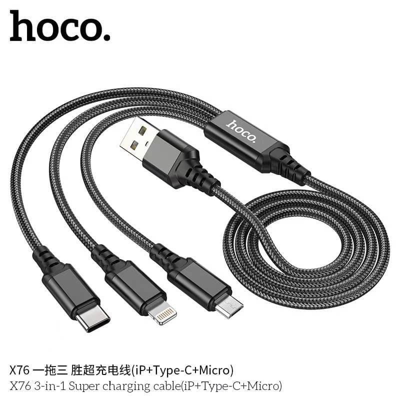 hoco-x76-สาย-ชาร์จ-3หัว-สำหรับ-ip-micro-type-c-แท้100