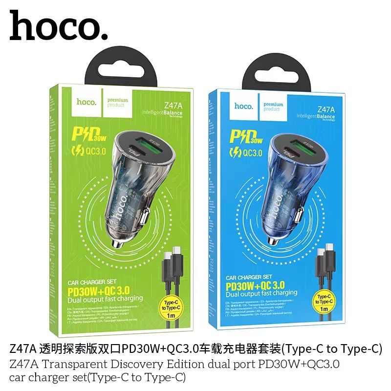 hoco-z47a-หัวชาร์จ-รถยนต์-pd30w-qc3-0-มีเป็น-ชุดpd-ชุดtypec-to-typec-แท้100