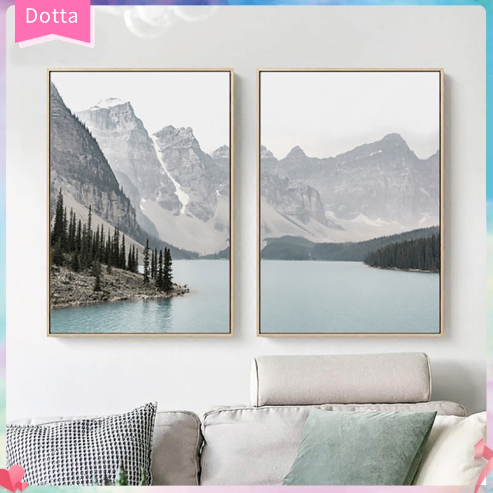 dottam-ภาพวาดรูปภูเขาทะเลสาบตกแต่งผนัง