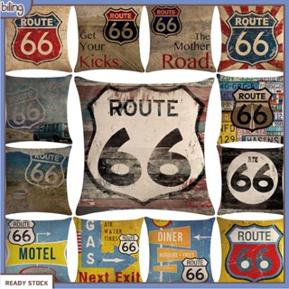 (JJZT ) ปลอกหมอนอิง ผ้าลินิน แบบนิ่ม ลาย Route 66 สไตล์วินเทจ สําหรับตกแต่งบ้าน โซฟา สํานักงาน