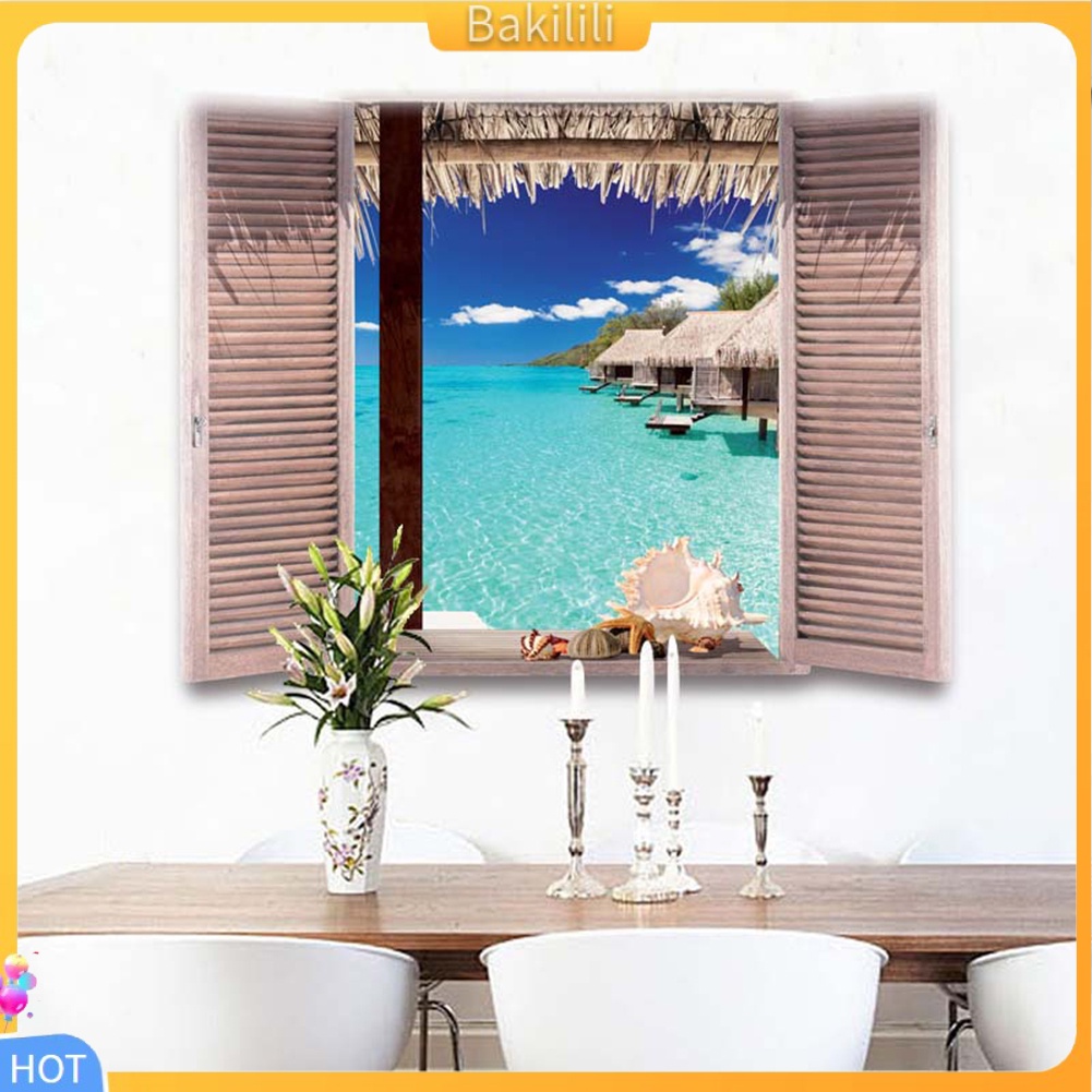 bakilili-3-d-window-view-beach-resort-สติ๊กเกอร์-diy-สําหรับติดตกแต่งผนังบ้าน