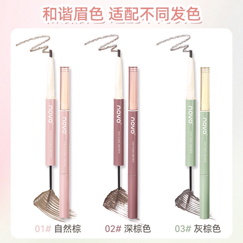 smooth-hold-double-ended-eyebrow-pencil-novo-5654-ดินสอเขียน-2อิน1-คิ้ว-มาสคาร่าคิ้ว-เขียนง่าย-กันน้ำ-กันเหงื่อ