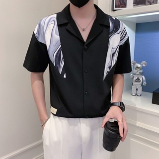 เสื้อเชิ้ตแขนสั้นเย็บต่อกันระดับไฮเอนด์แบบบางสุดหล่อใหม่เสื้อเชิ้ตผู้ชายแฟชั่นแบรนด์ยอดนิยมสำหรับฤดูร้อน