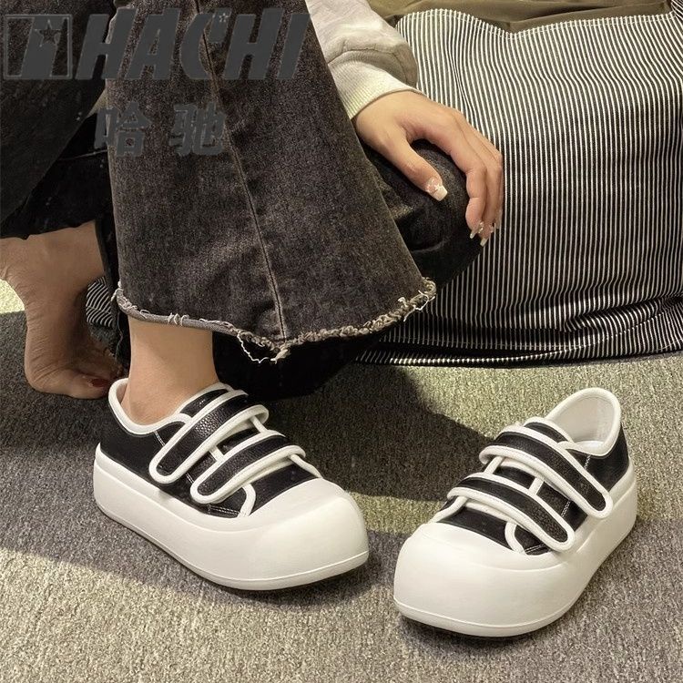 harchi-velcro-รองเท้าผ้าใบผู้หญิง-2023-ใหม่พื้นหนารองเท้าสีขาวขนาดเล็กของผู้หญิงเวอร์ชั่นเกาหลีน่าเกลียดน่ารักหัวใหญ่ร