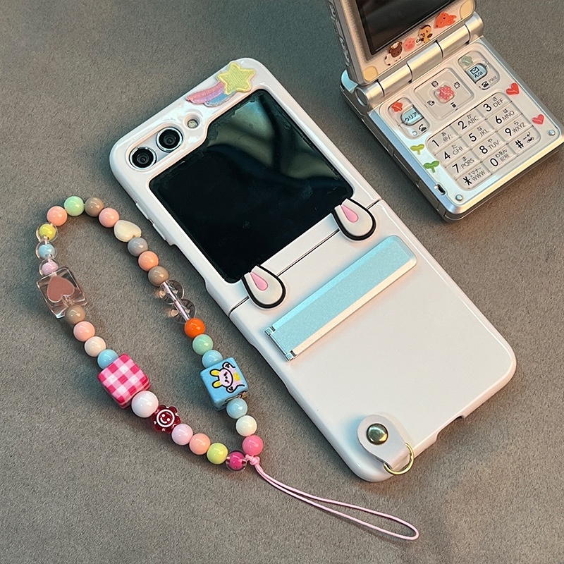 เคสโทรศัพท์มือถือ-samsung-galaxy-z-flip5-หูกระต่าย-มีเชือกคล้างมือ-น่ารักมาก-งานเกาหลี