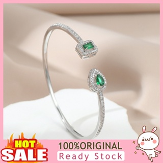[B_398] Women Bangle Opening Adjustable Faux Emerald Elegant Hypoallergenic Rhinestone Embedded Bangle Fashion Jewelry