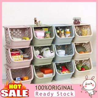 [B_398] 1 Set Storage Basket Stackable Space-saving Carry Handle Hollow-design High Kitchen Vegetable Fruit Organizer Shelf Home Supplies