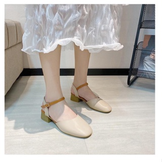 🌈เตรียมจัดส่ง🔥 ผู้หญิงฤดูร้อนรุ่นเกาหลีการออกแบบที่เรียบง่ายใหม่อเนกประสงค์บล็อกส้นเท้าตื้นโบว์รองเท้าแบน