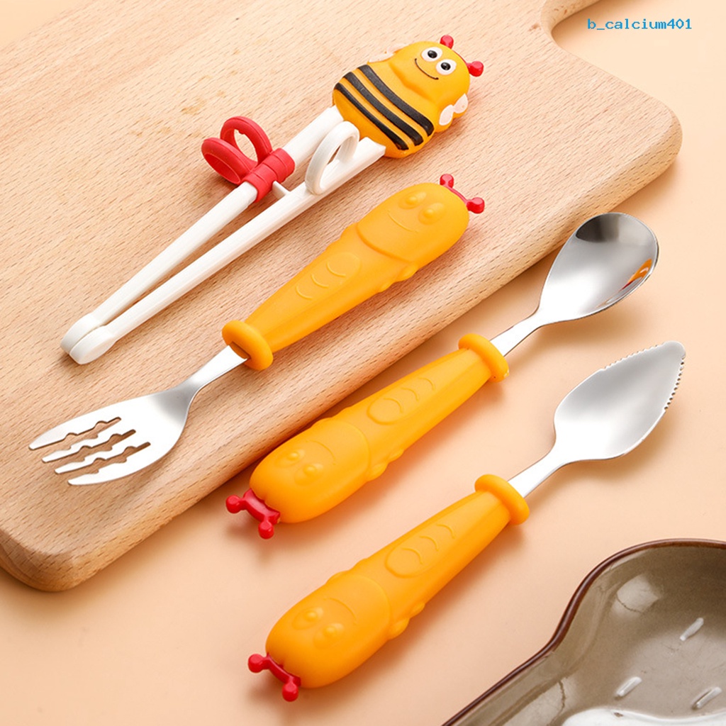 calciwj-kindergarten-tableware-comfortable-grip-cartoon-shape-stainless-steel-kids-spoon-fork-chopsticks-cutlery