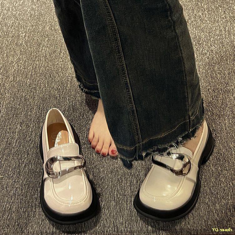 พร้อมส่ง-ugly-cute-big-head-silver-small-leather-shoes-women-s-new-slip-on-muffin-thick-soled-jk-loafer-shoes