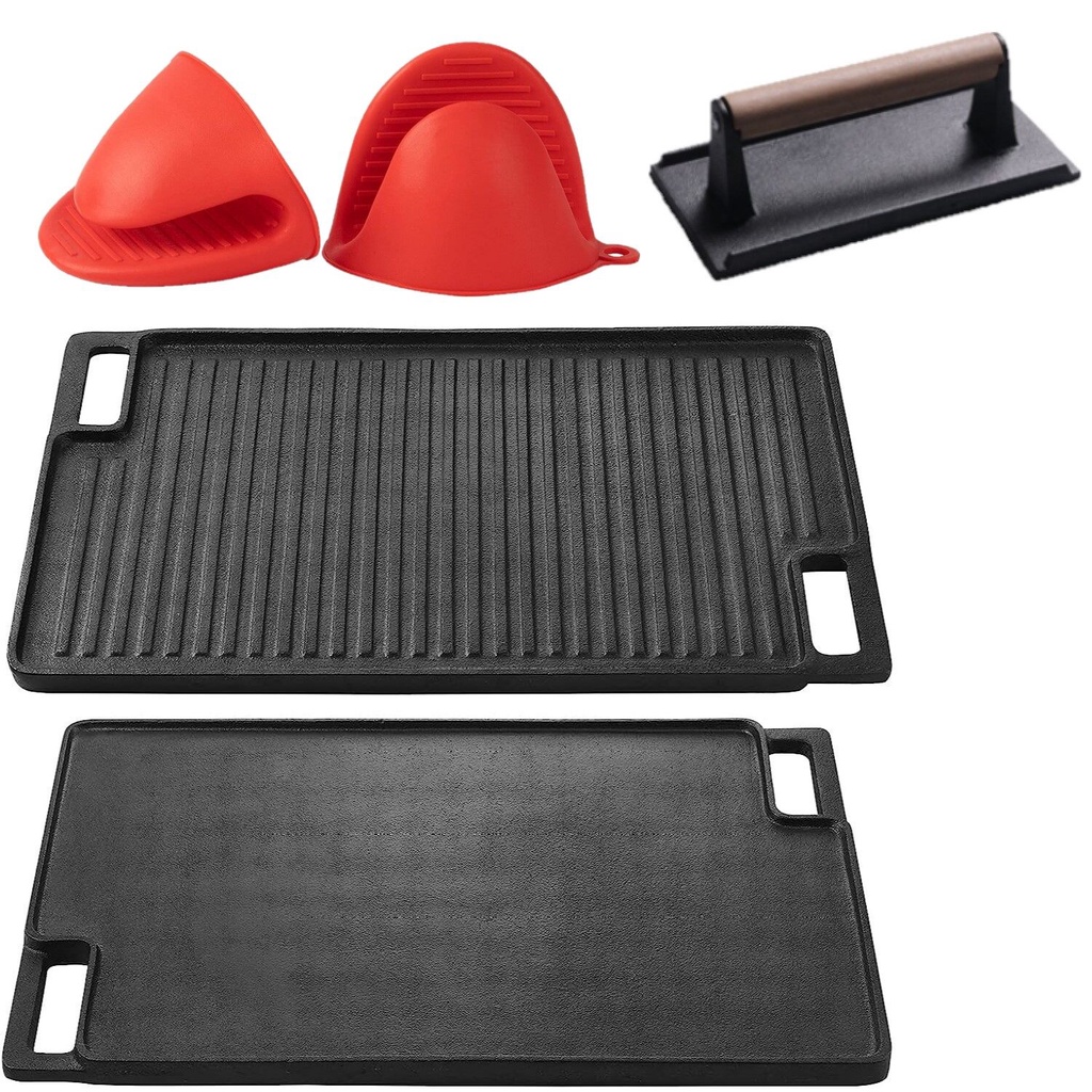 Cast Iron Griddle Pan for Stove Top, HOUSALE Grill Pan with Burger